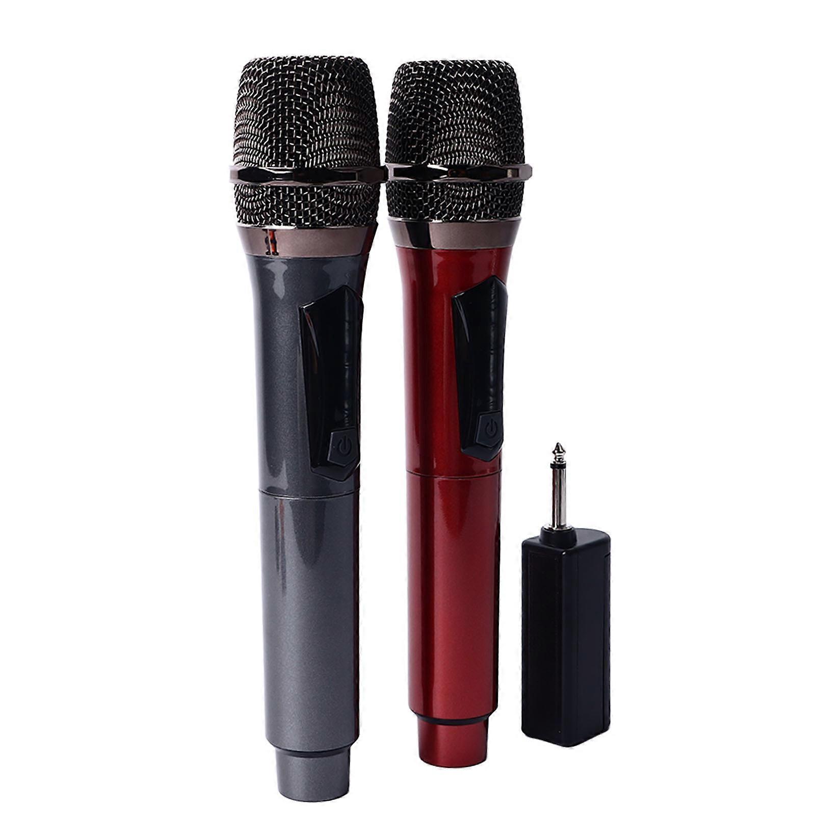 Dual Wireless Microphone with Rechargeable Receiver Red Grey Dynamic Long Range Wireless Mic System for KTV Sing 