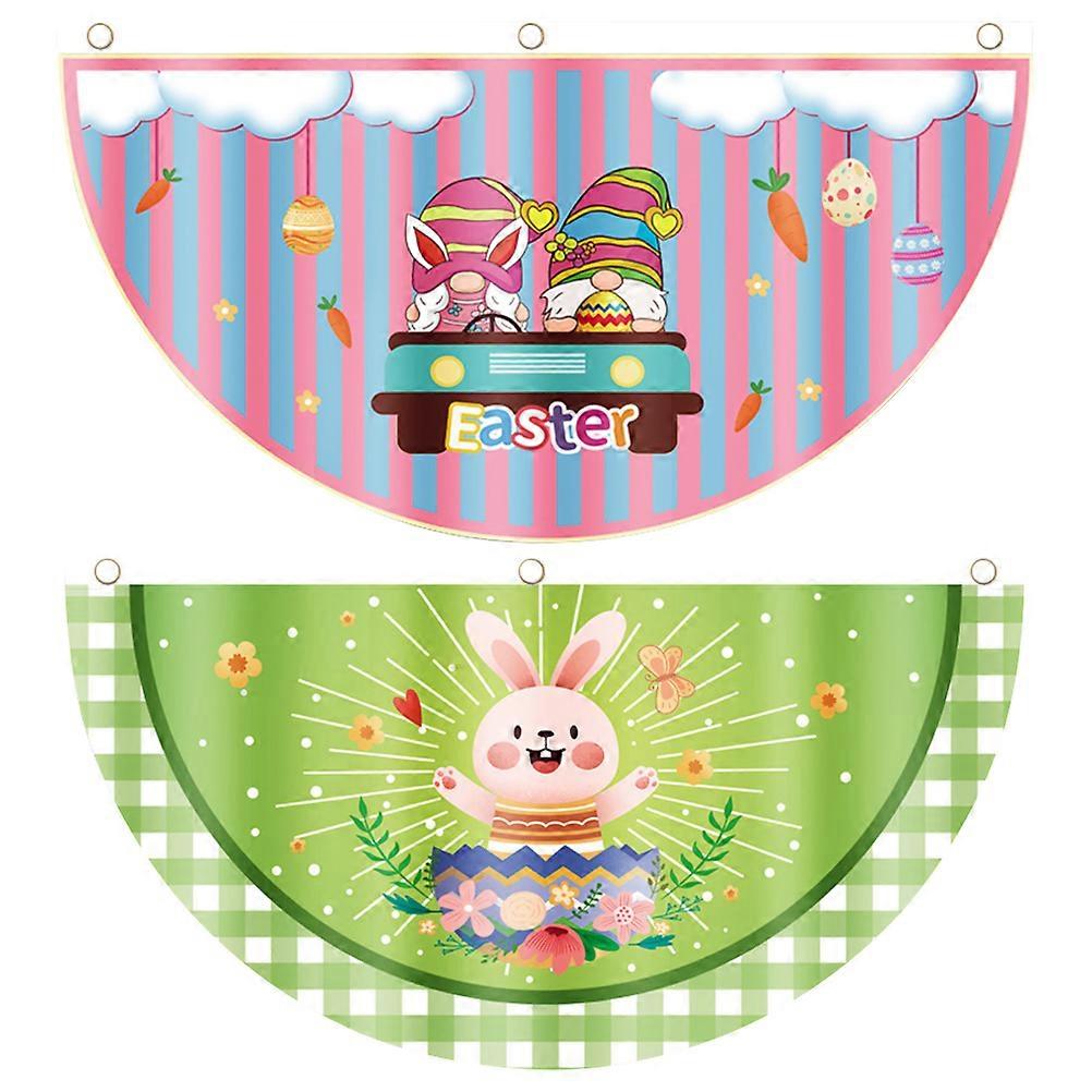 2pcs Easter Fan Shaped Flags Delicate Semicircular Banner Rail Decoration
