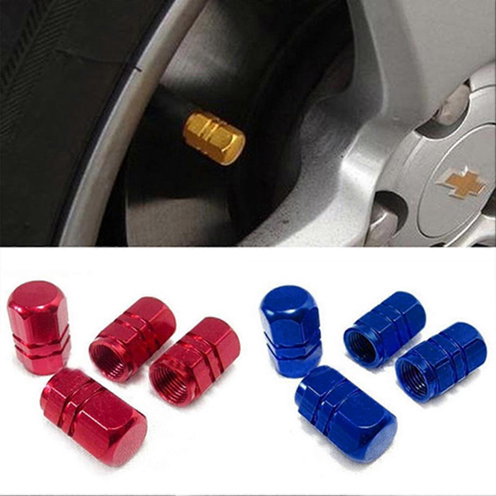 4pcs Red Dust Valve Caps Hexagon Metallic Tire Caps