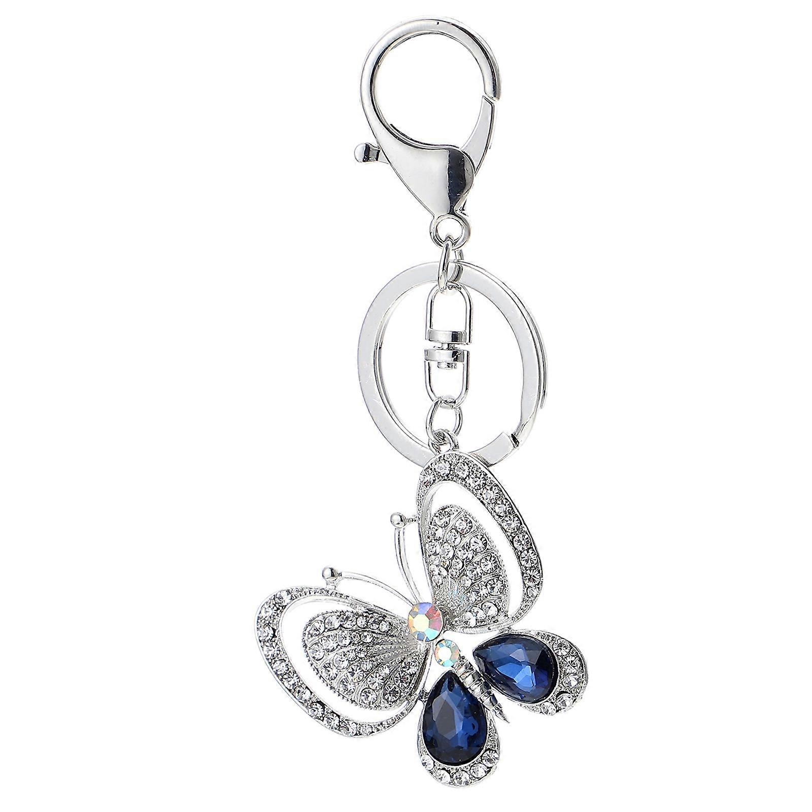 Creative Butterfly Key Chain Pendant Durable Rhinestone Bag Adornment for Backpacks, Women's Decorative Keyring Charm, Lake Blue