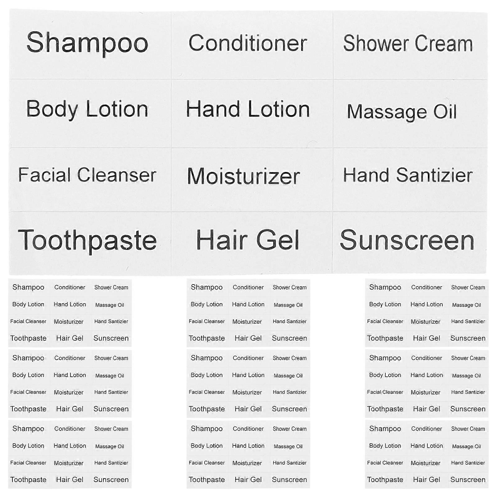 10 Sheets Sub Bottle Labels for Travel Toiletries – Adhesive Stickers for Shampoo & Cosmetics, Easy Writing, Portable, Usage Instructions Included