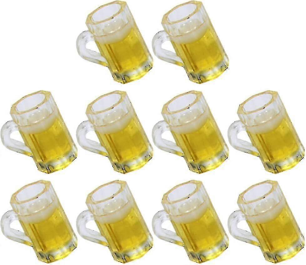 10pcsミニビールジョッキショットグラス1:12遊びとドールハウスの装飾のための小さなビールテイスティンググラス
