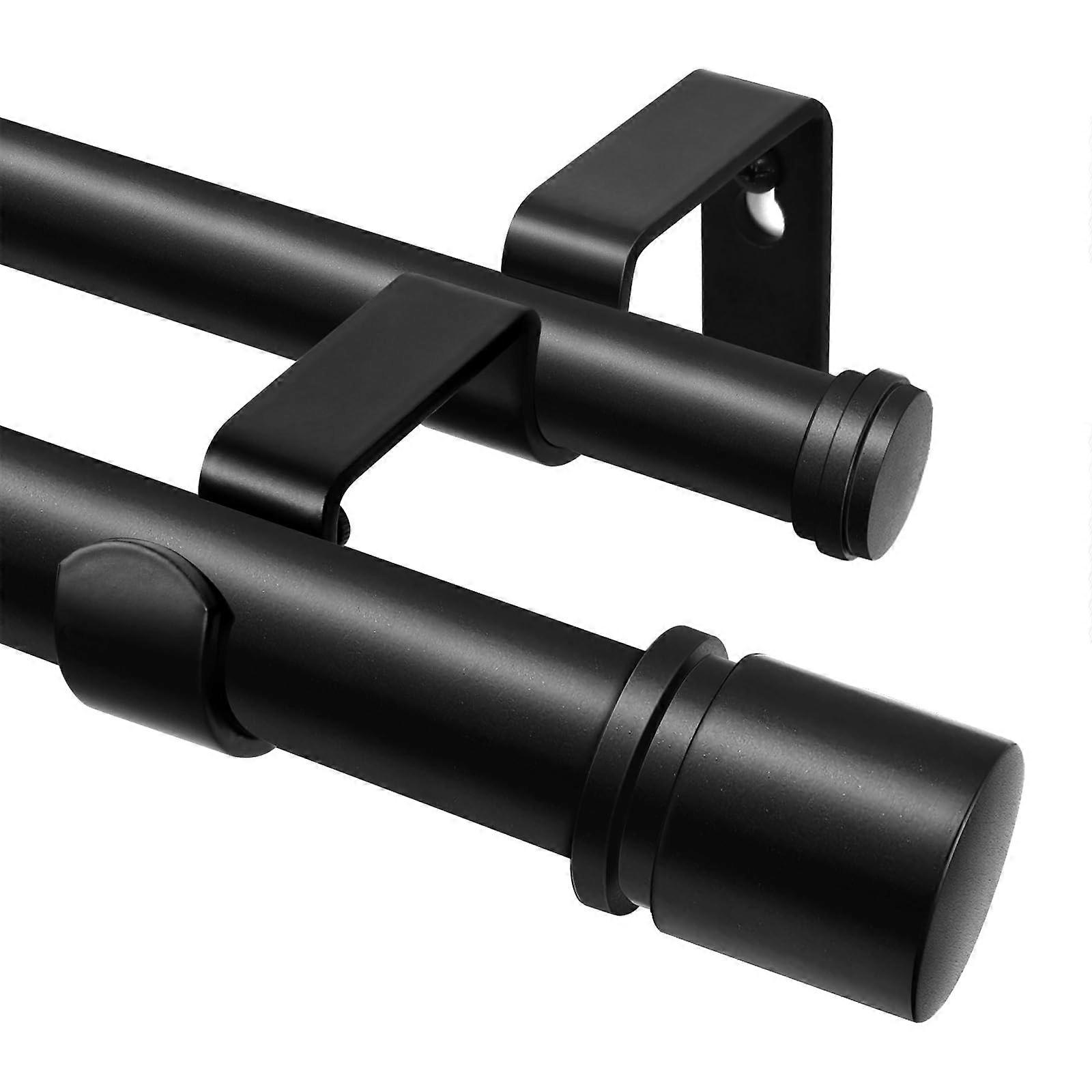 Black Curtain Pole 2 Tracks 80218 cm, Double Track Rail with Classic Finial, 25 mm Poles Extendable