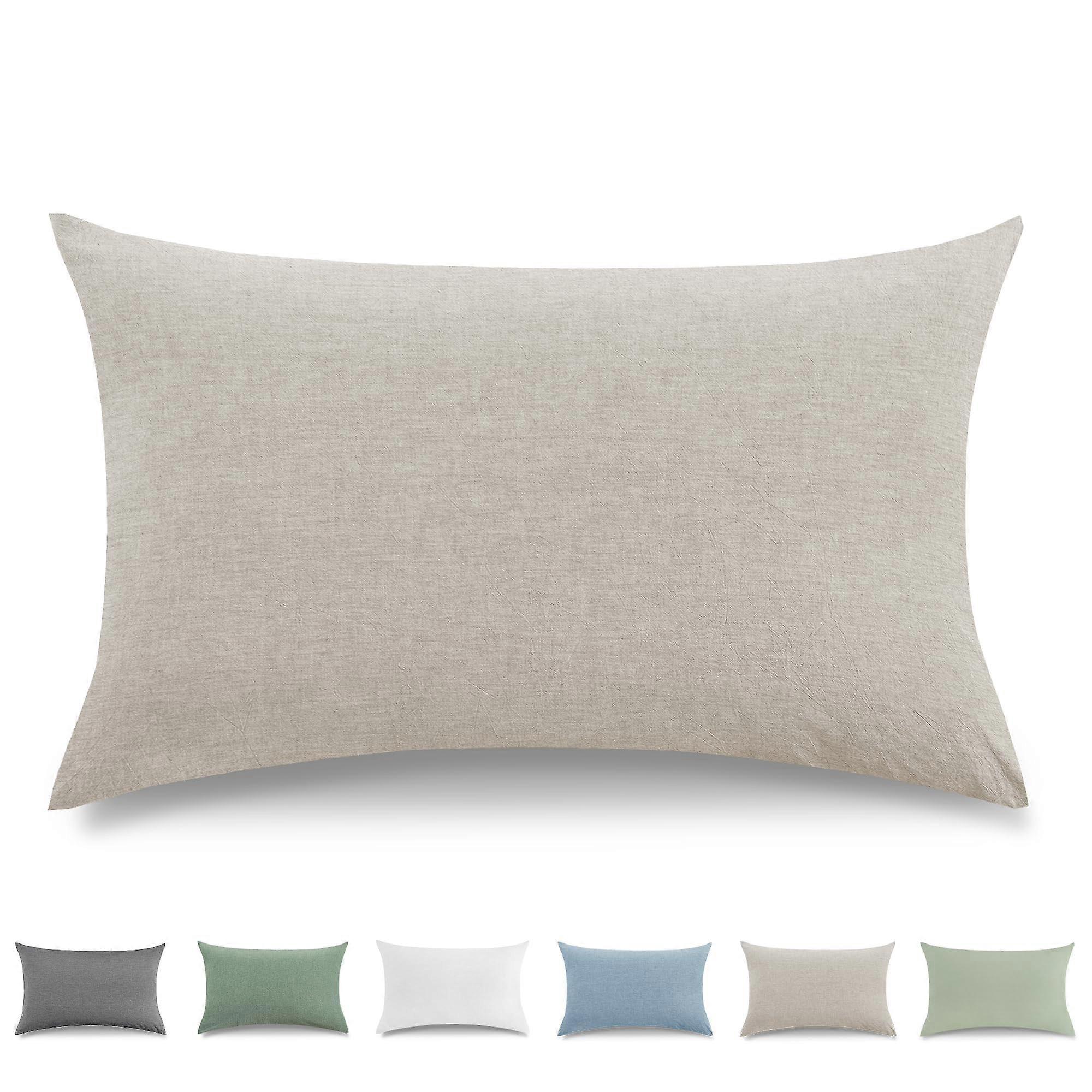Cushion Cover 40x60cm, Set of 2 – Washed Cotton, Linen Look, Beige with Zip