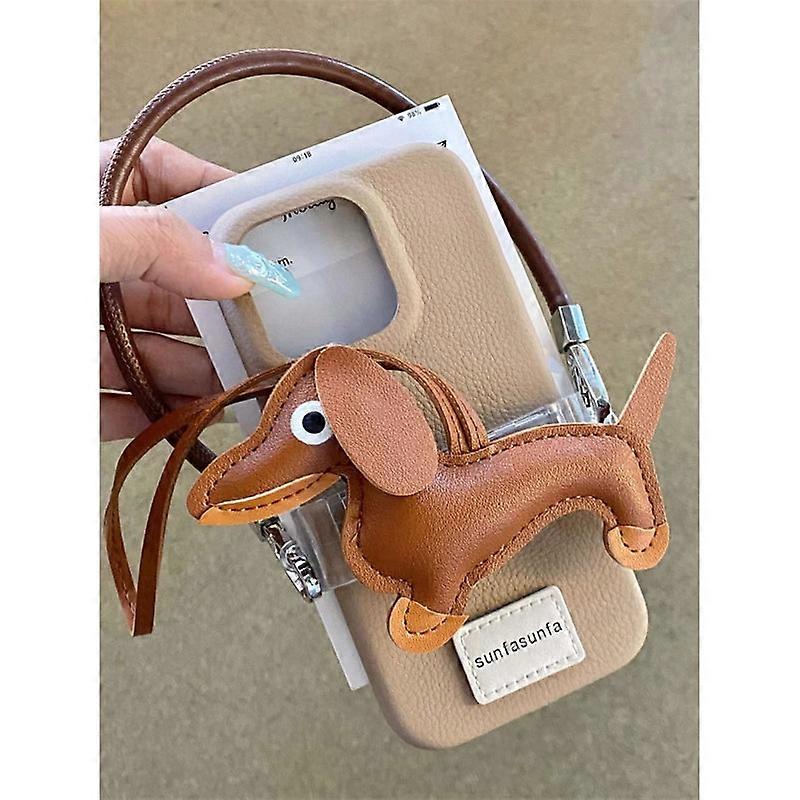 Case For Iphone 14 Pro Max Coffee Base Brown Dachshund Back Clip Leather Strap Cute Soft