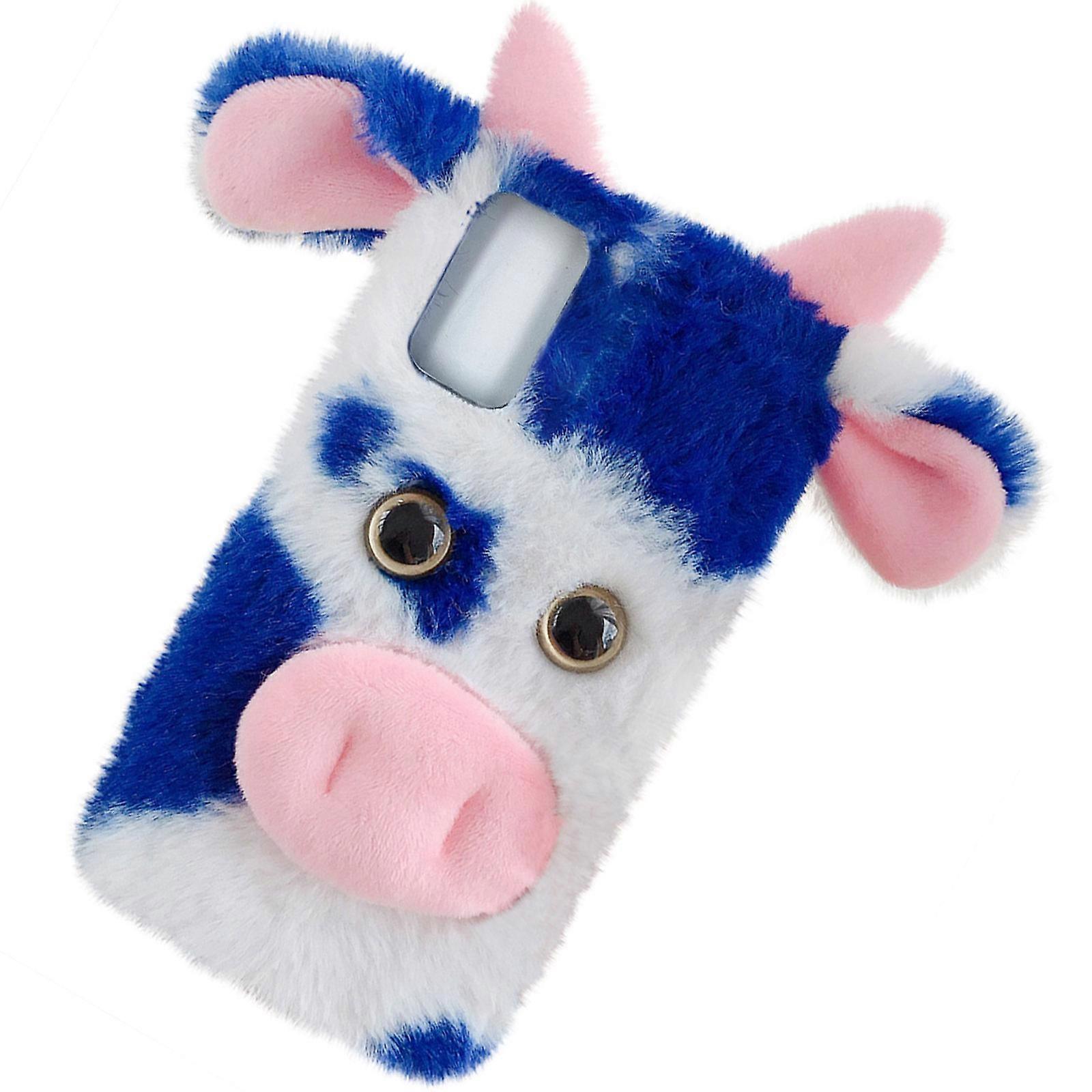 Fluffy Cartoon Cow Soft TPU Phone Case with Stylus Support – Adorable Design, Easy Access for Buttons – Great Birthdays and Festivals – Blue