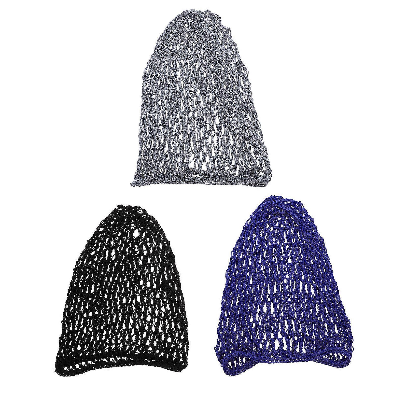 3pcs Crochet Hair Net Hats for Women Elastic Breathable Mesh Design for Comfortable Sleep, Housework Black, Grey, Royal Blue