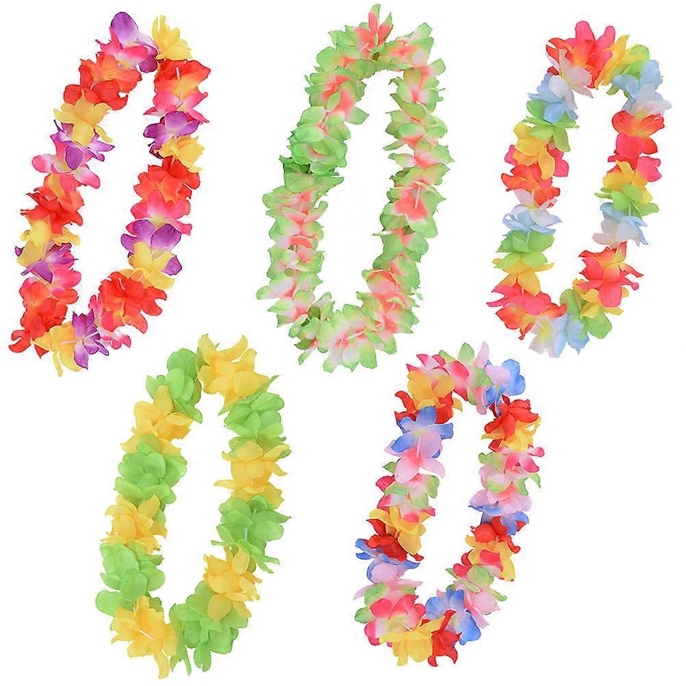 Tropical Flower Garland Hawaiian Leis Luau Party Favors Assorted Color Fabric Decoration Circular 5Pcs