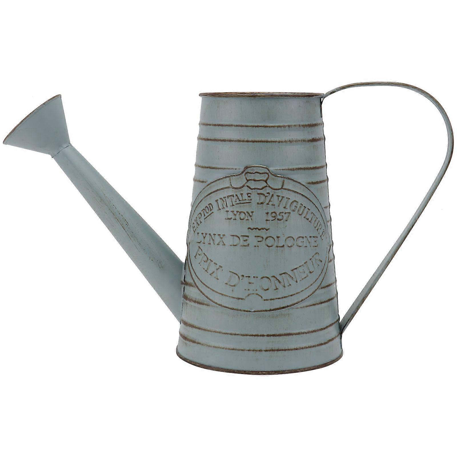 Retro Tinplate Flower Bucket for Storage Use Light Grey Vintage Home Decor 6.5 Inches