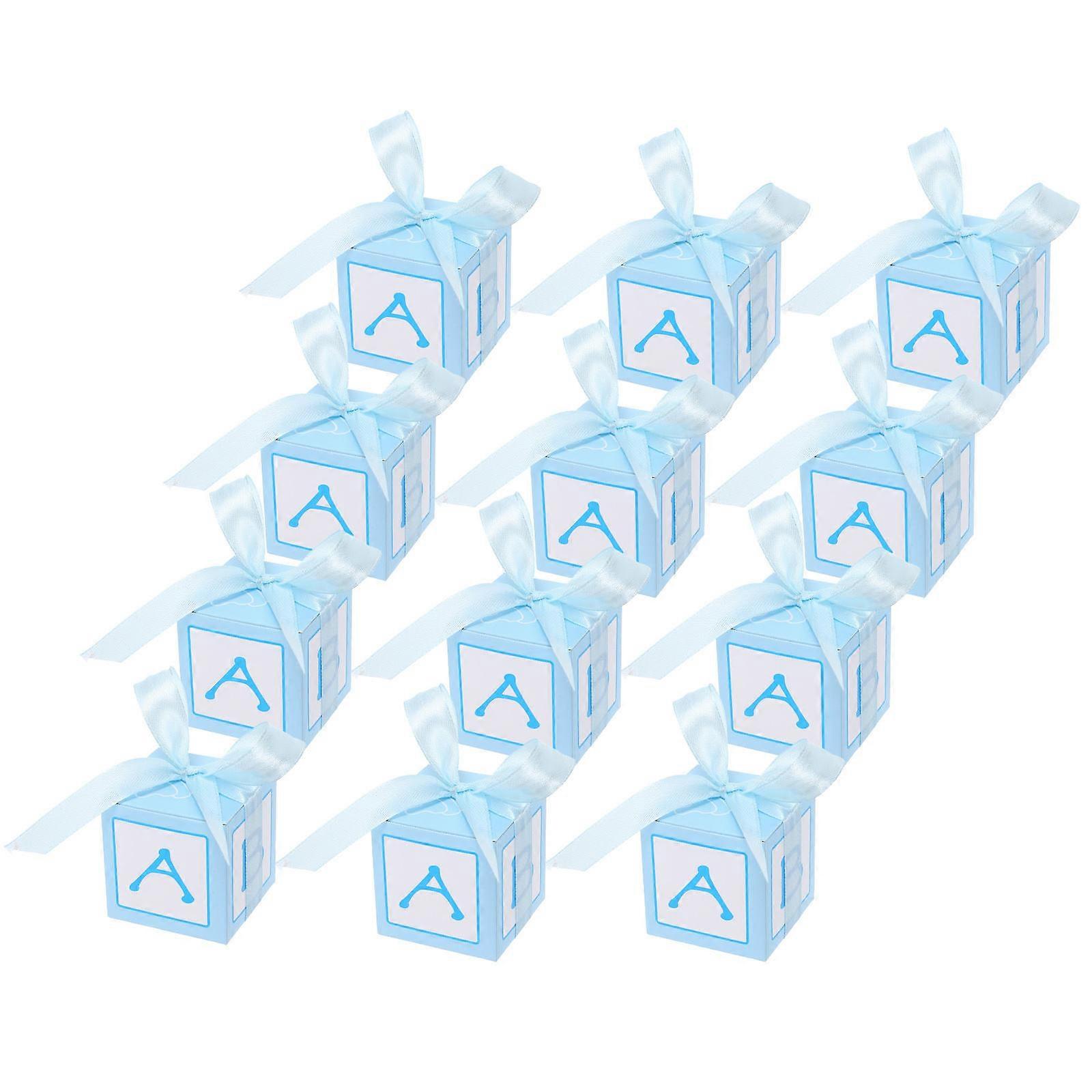 Wedding Candy Boxes for Packing Candy 12Pcs Blue Printed Boxes with Ribbon