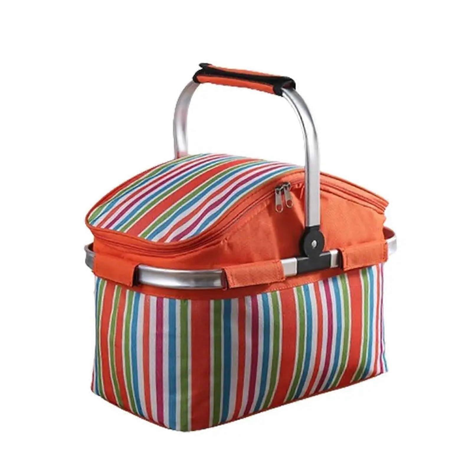 Picnic Basket Foldable Insulated Handwoven Orange