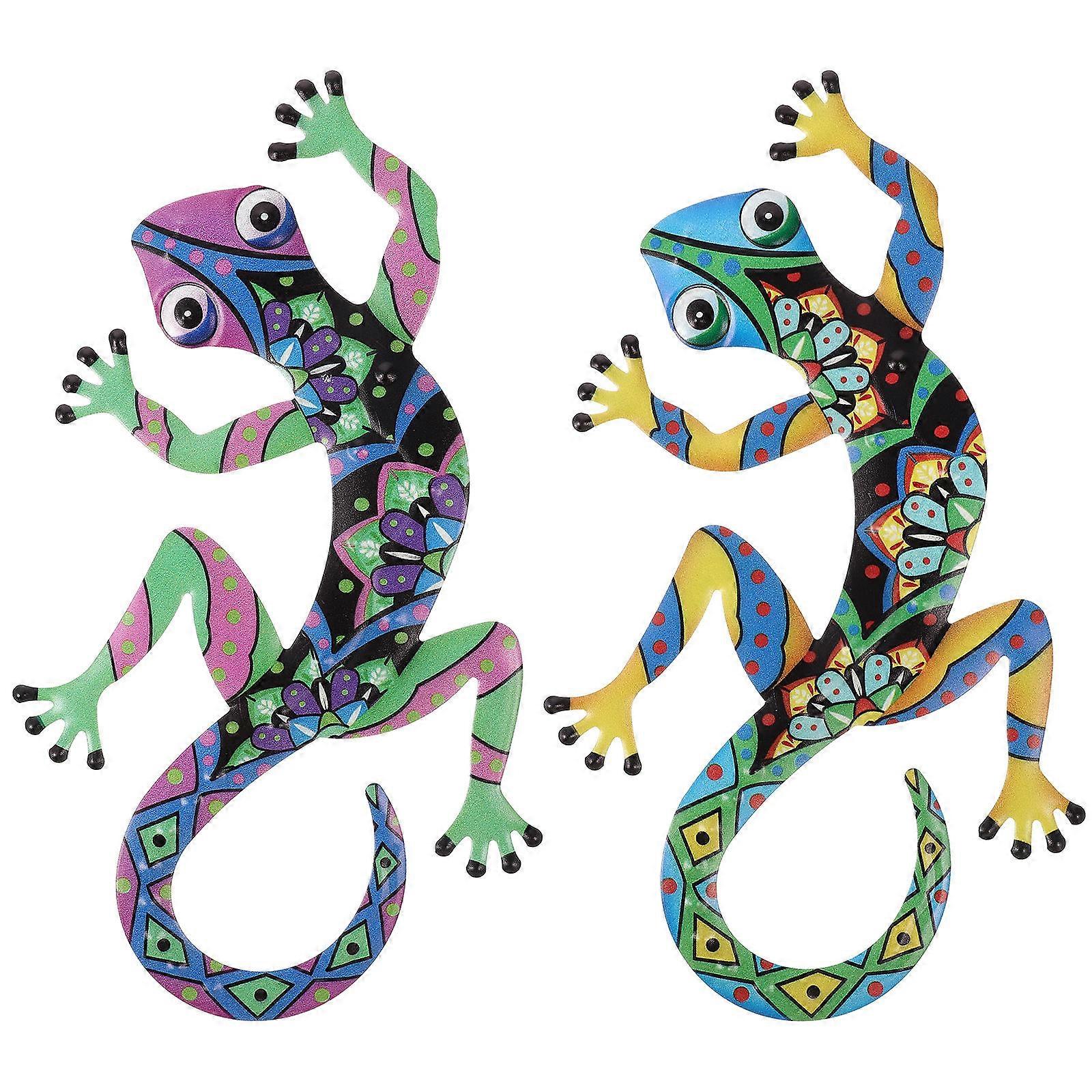 Gecko Wall Art Iron Gecko Sculpture Home Ornament Garden Decor Blue 2Pcs