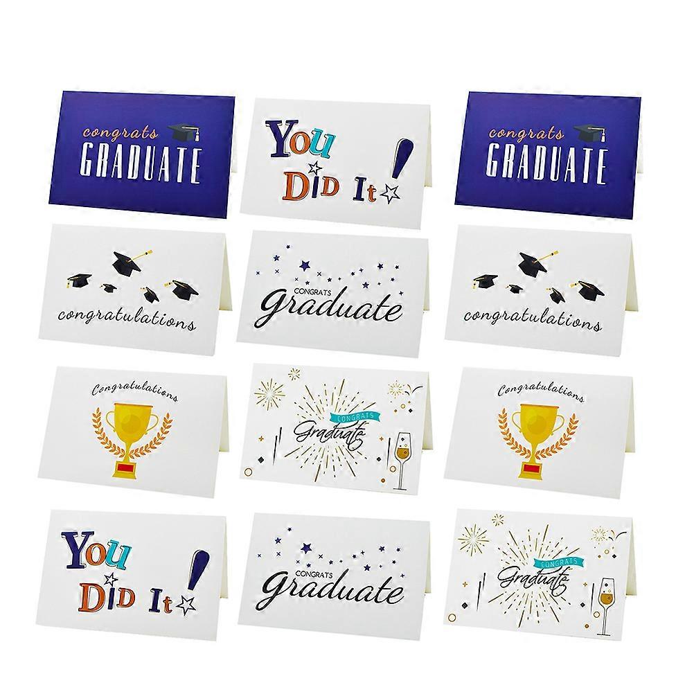 Greeting Cards Graduation Season Cards with Envelope Mixed Style Assorted Color 15X10CM Wishes Writing 12Pcs