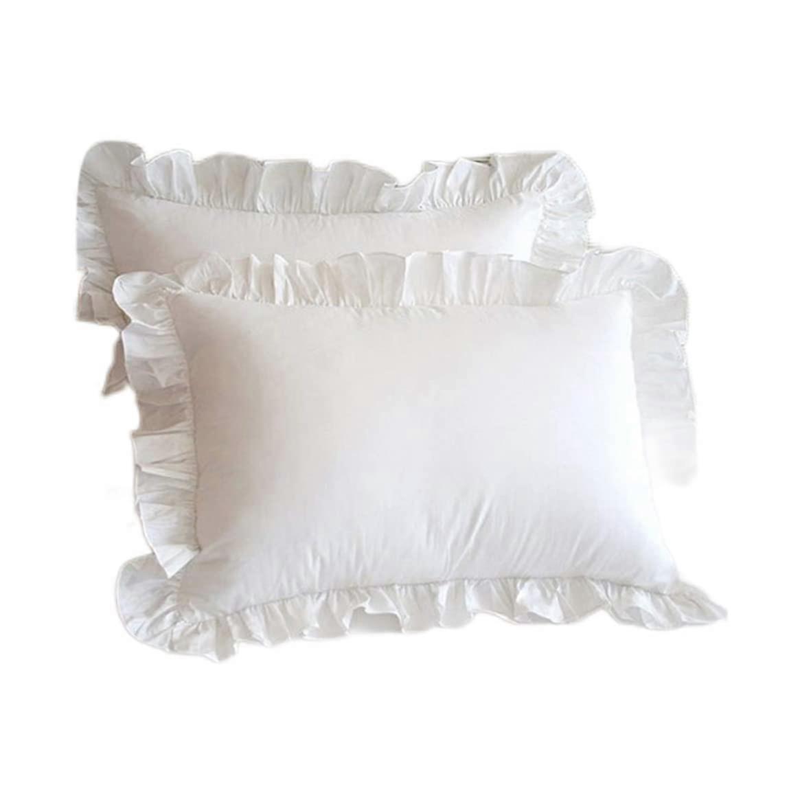 Vintage Princess Style Ruffle Cotton Cushion Cover 48 x 74 cm Decorative White Pillow Case for Home Decor