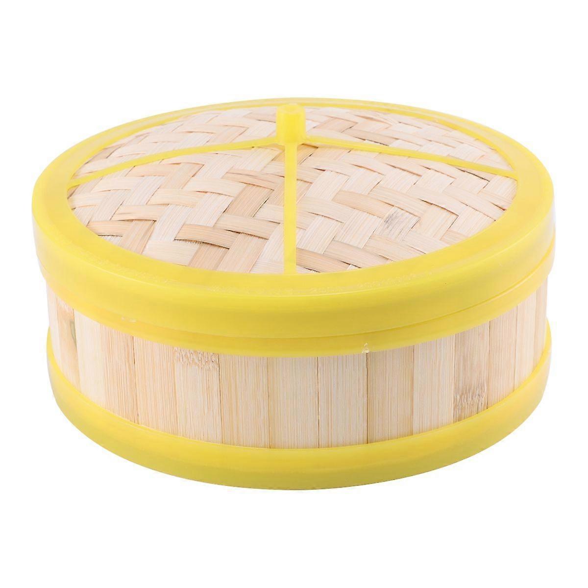 1 Set Bamboo Steamer Single Tier Basket with Lid Steam Basket for Cooking Dim Sum Dumpling Bun Vegetable Rice (1Pc 20cm Steamer 1Pc 20cm Lid)