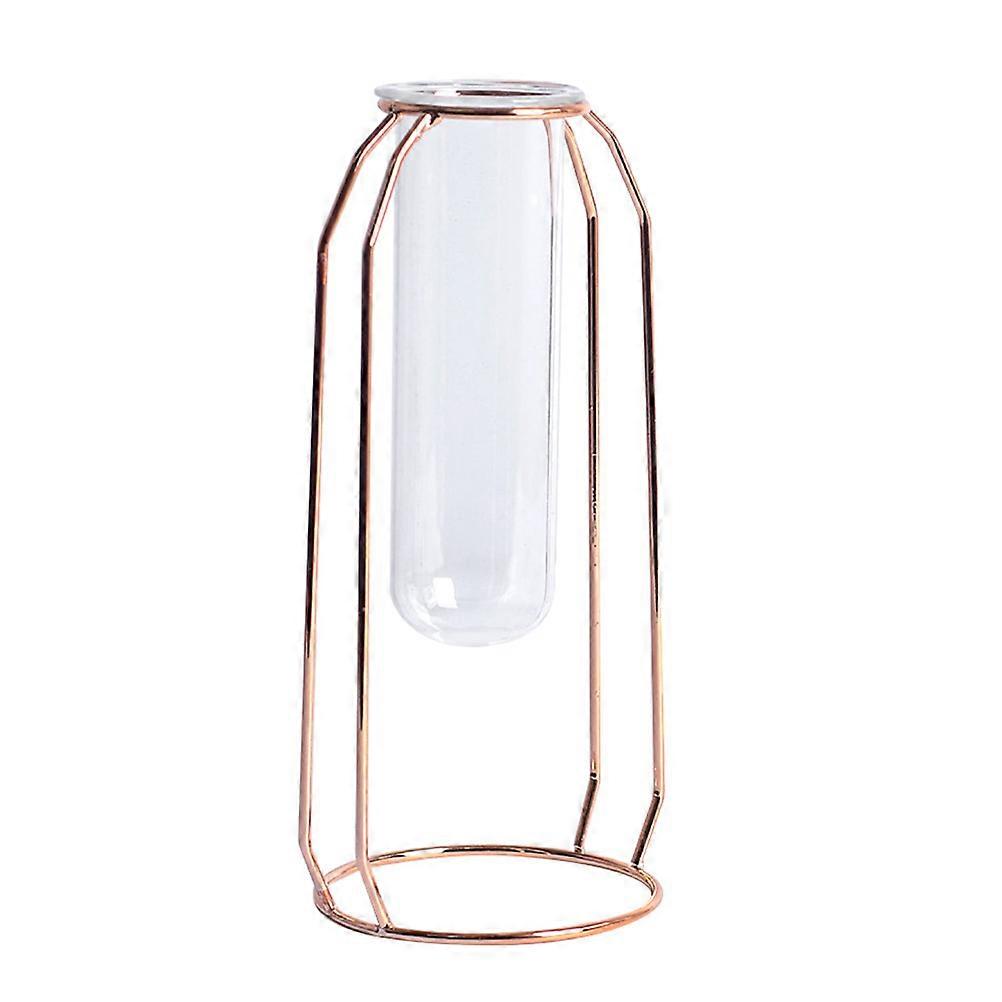 Glass Test Tube Vase Hydroponic Container Birthday Decorations Rose Gold Metal Rack 1Set