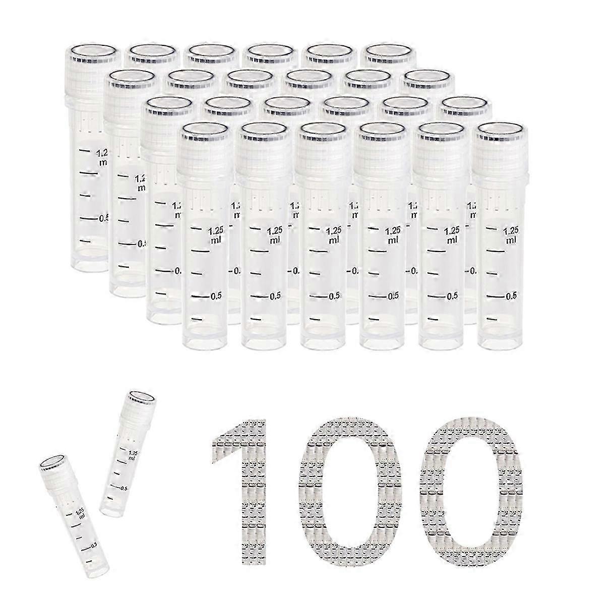 2ml Cryogenic Vials Sterile Lab Tubes with Caps Pack of 100 for Freezer Storage