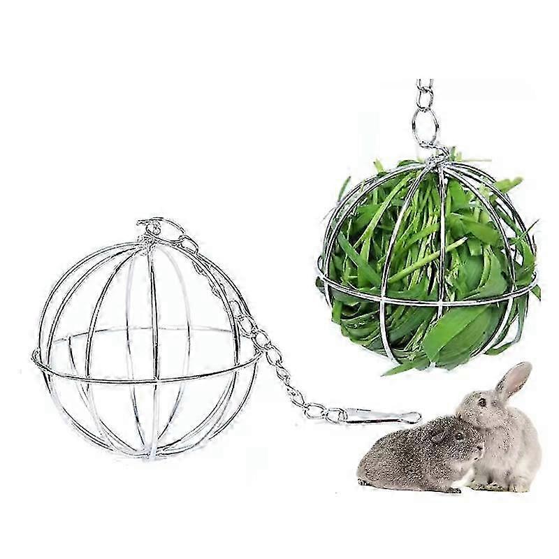 Stainless Steel Round Sphere Feed Dispense Exercise Hanging Hay Ball Guinea Pig Hamster Rabbit Pet T
