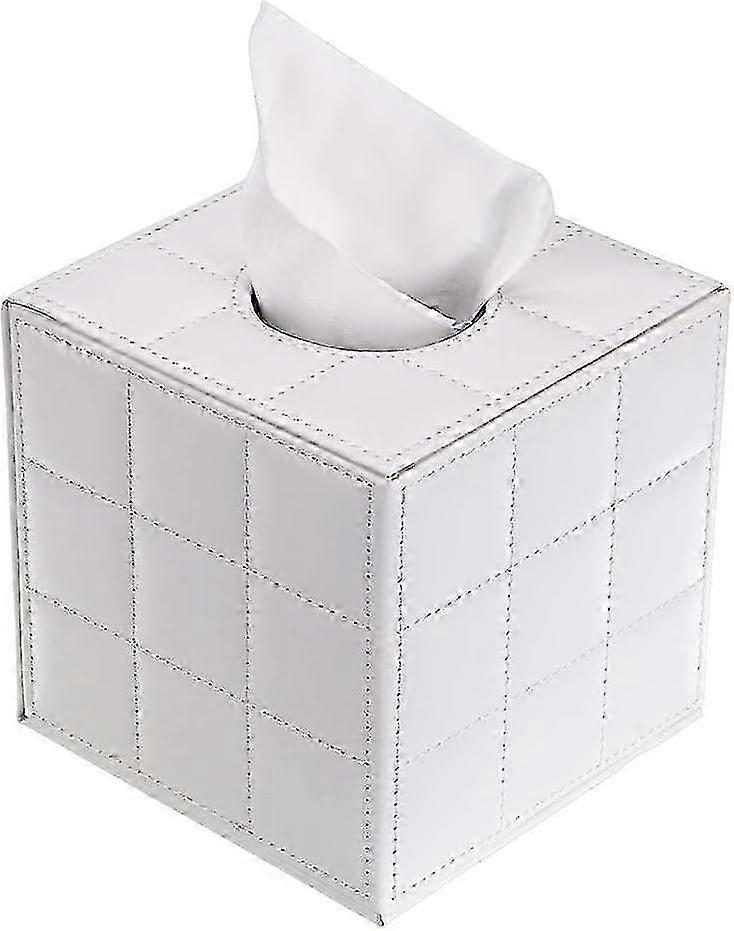Pu Leather Cube Tissue Box Holder - White