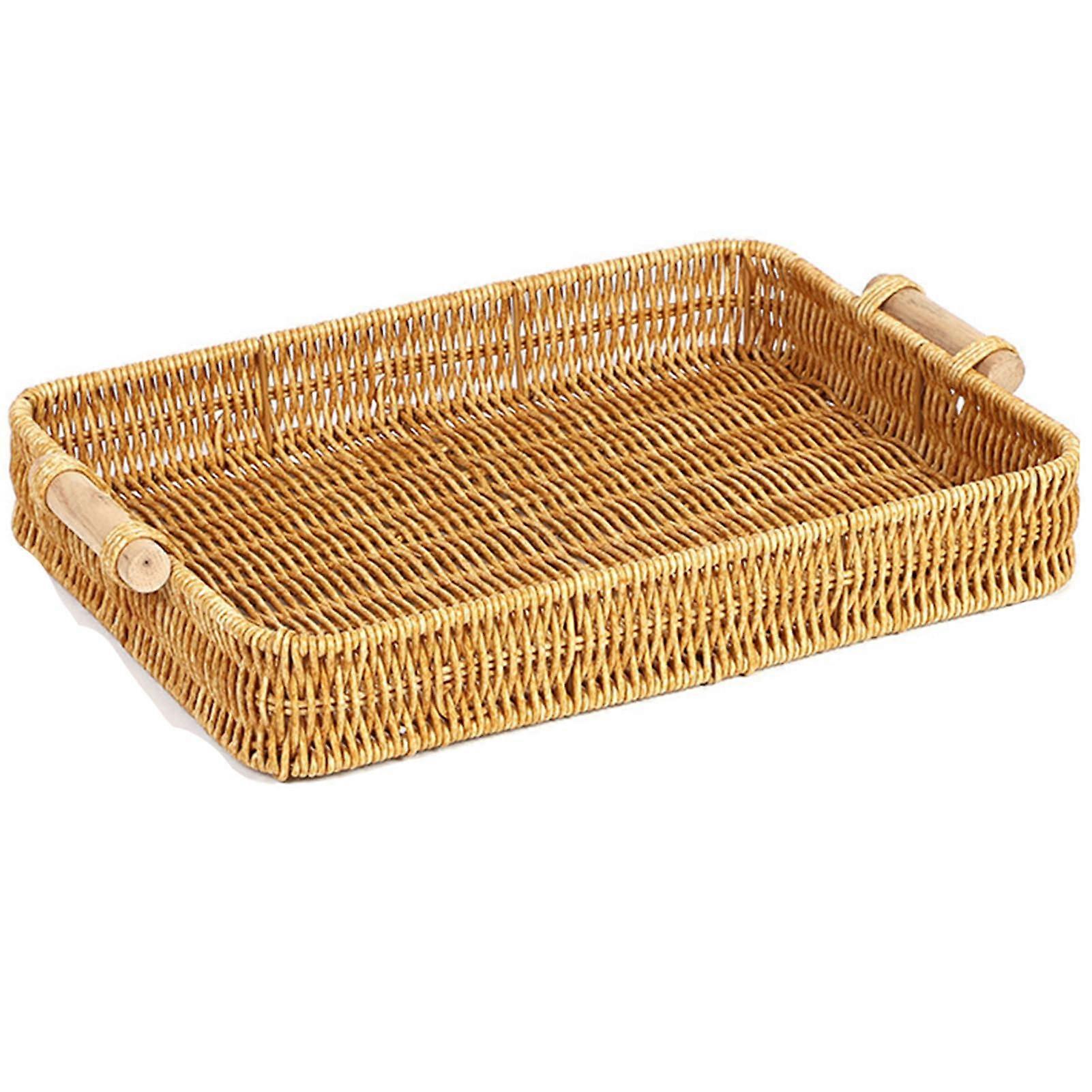 Round Rattan Tray with Handles, Wicker Serving Tray, Large Capacity