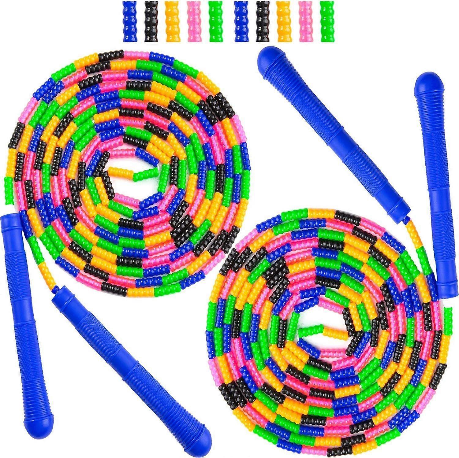 Long jump rope, double Dutch jump rope 16 feet 2-pack, plastic segmented beaded jump rope for children and adults, multi-person group jump rope