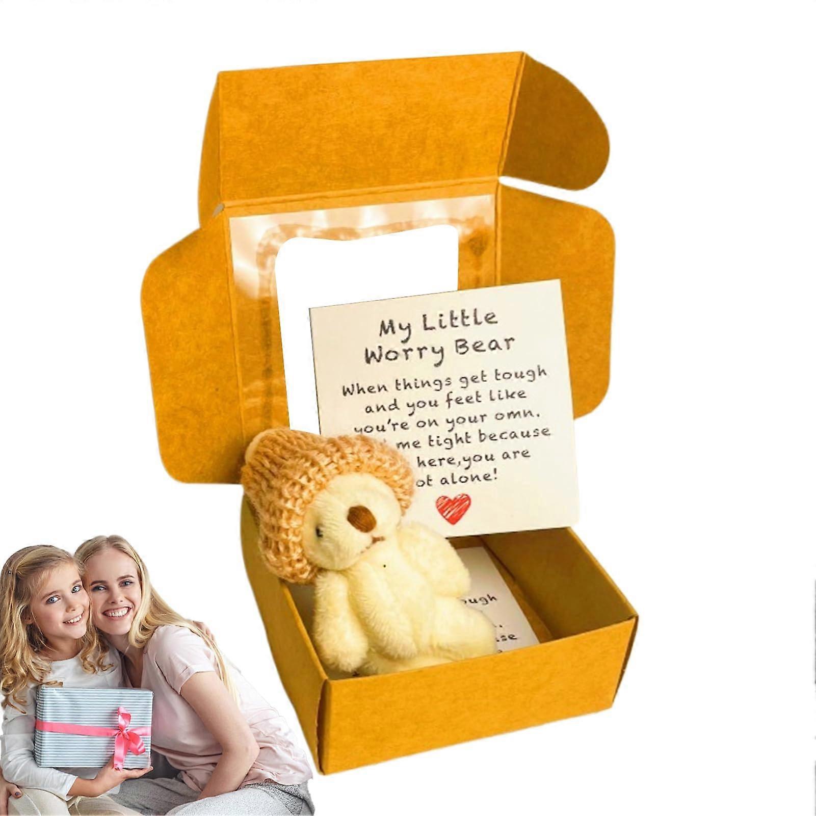 Handmade Bear Stuffed Animal Small Plush In Present Box Compact Multicoloured White Plush Buddy With Positive Card