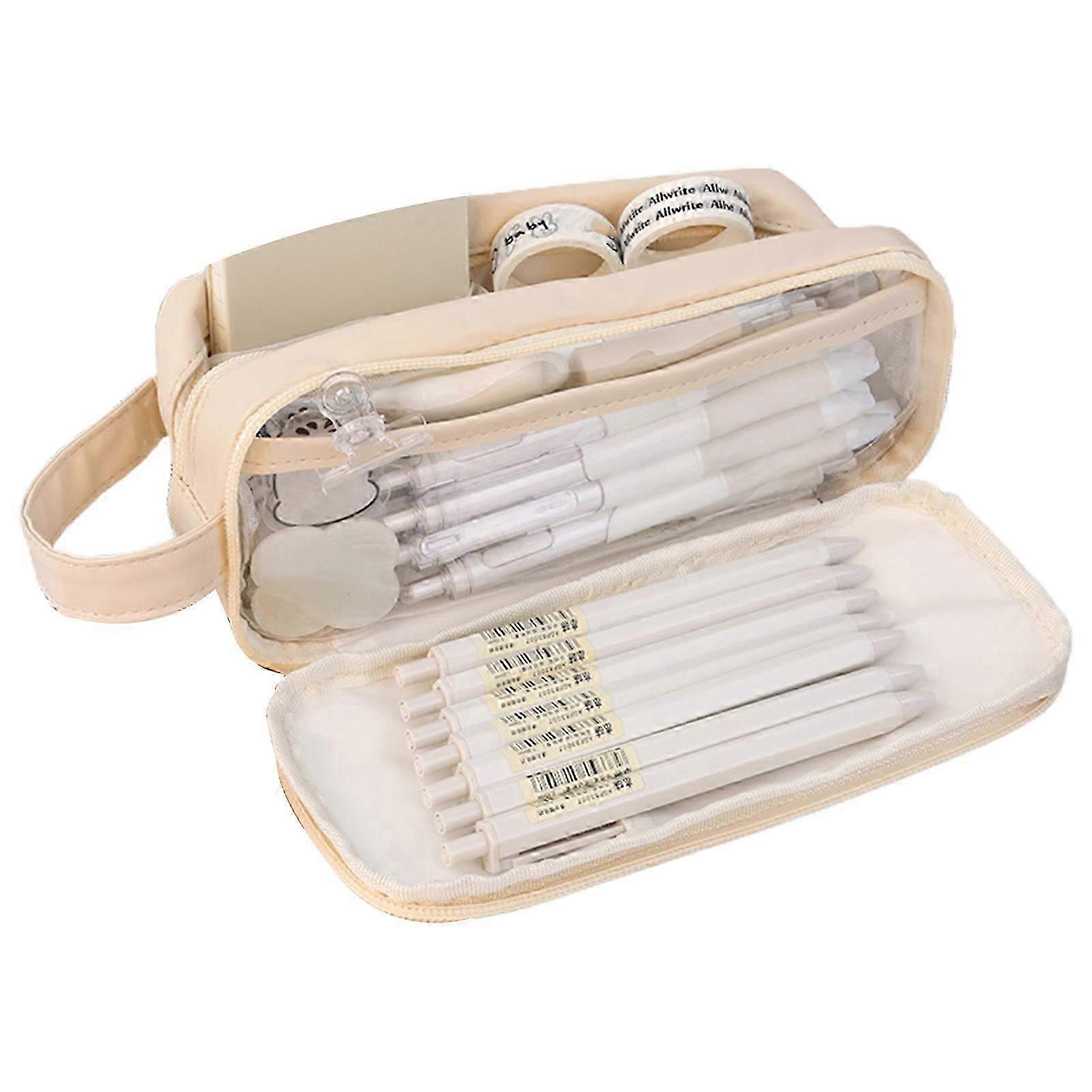 Pencil Case Large Capacity Double Layer Inner Transparent Zipper Closure Waterproof Item Storage PVC Pencil Storage Bag Stationery Container Office Su