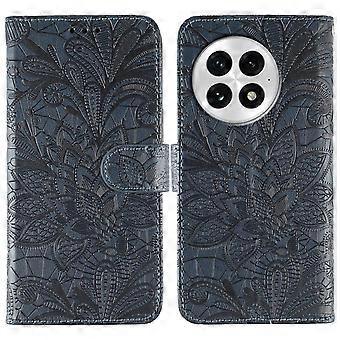 TKdaddy Voor OnePlus 13 Hoesje Kant Bloemen PU Lederen Flip Portemonnee Telefoonhoesje Donkerblauw