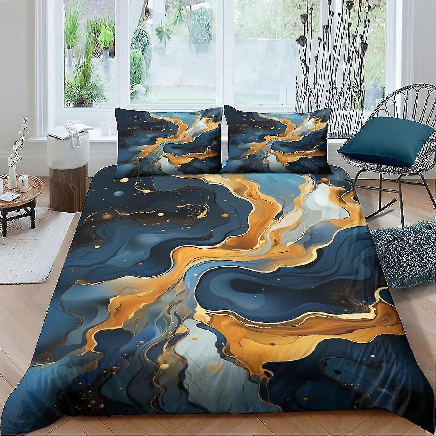 Marble Pattern Duvet Cover 3D Printing 3 Piece Set Microfiber Bedding Set with Cartoon Character Design and Pillowcase