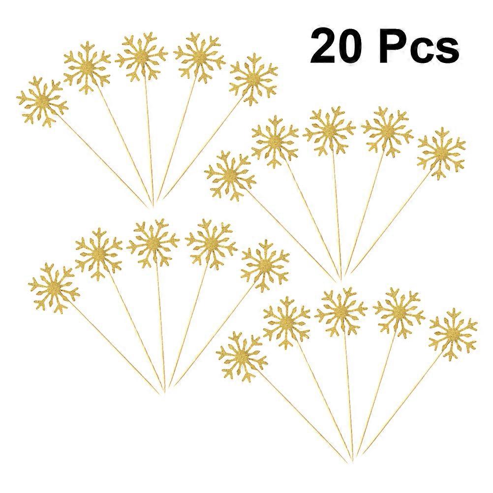 Delicate Snowflake Printing Cake Toppers Golden Party Hosts 5.3*5.3 Cm Bamboo 20Pack