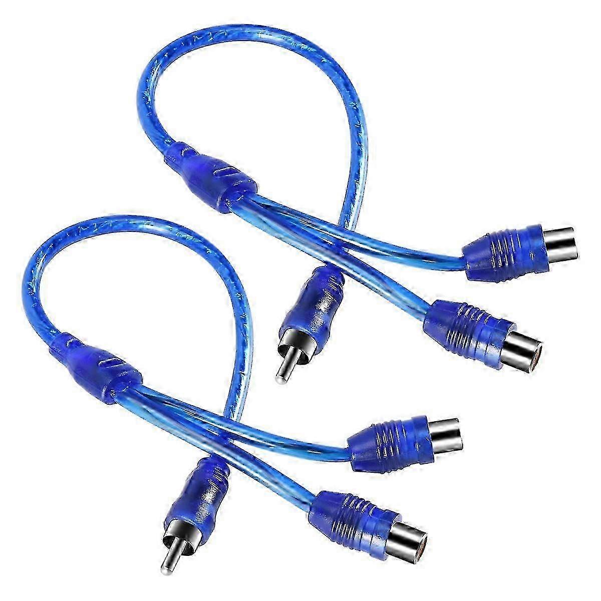 2x RCA Phono Y Splitter Cavo Adattatore 1 Maschio A 2 Femmina Connettore Auto 30cm JS