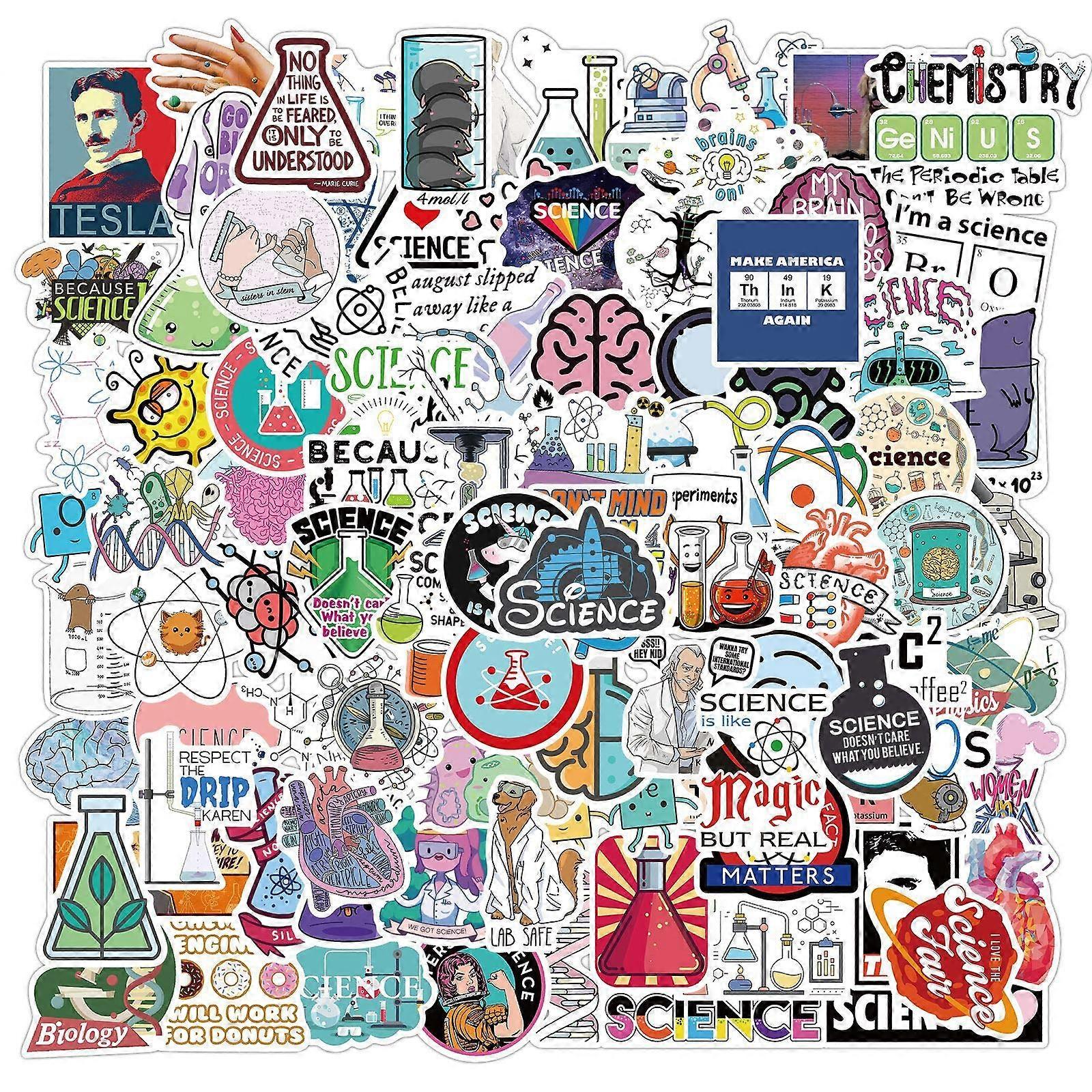100 Science Stickers Pack for Chemistry, Biology, Physics, and Math Experiments – for Classroom Decor for Teachers and Students
