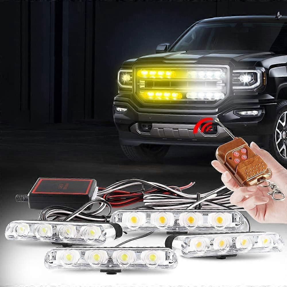 AURA 4 en 1 LED DC12V Télécommande sans fil Lumières stroboscopiques, Feux d’avertissement, pour véhicule automobile (blanc ambré)