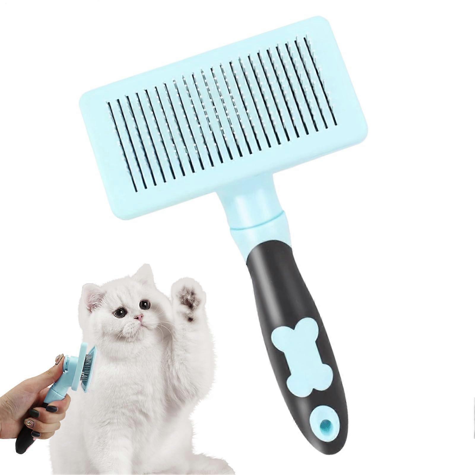 Dog Brush, Non-Slip Cat Hair Brush with Self-Cleaning Function, Ergonomic Grip for Daily Grooming and Shedding, Blue