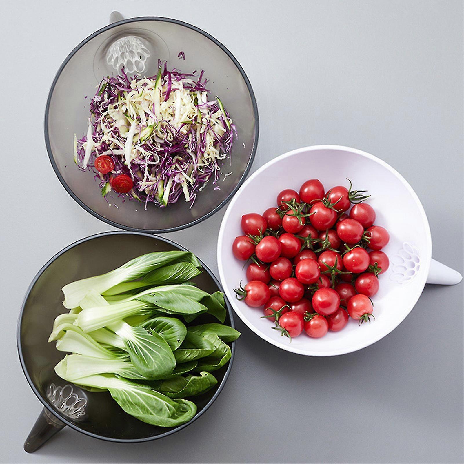 2Pcs Grey Kitchen Sink Colander with Spout, Quick Drain Non-slip Fruit Vegetable Basket