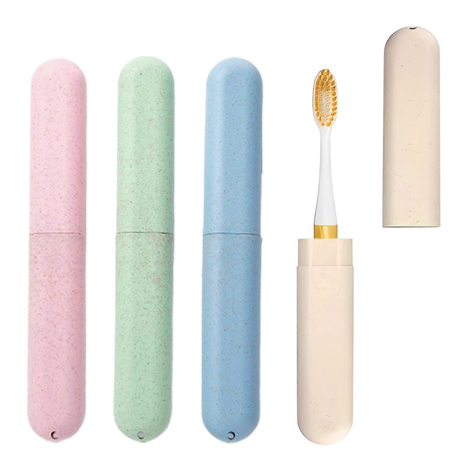 Pack of 4 Portable Toothbrush Cases, Travel Case for Family and Business, Pink, Blue, Green, Beige