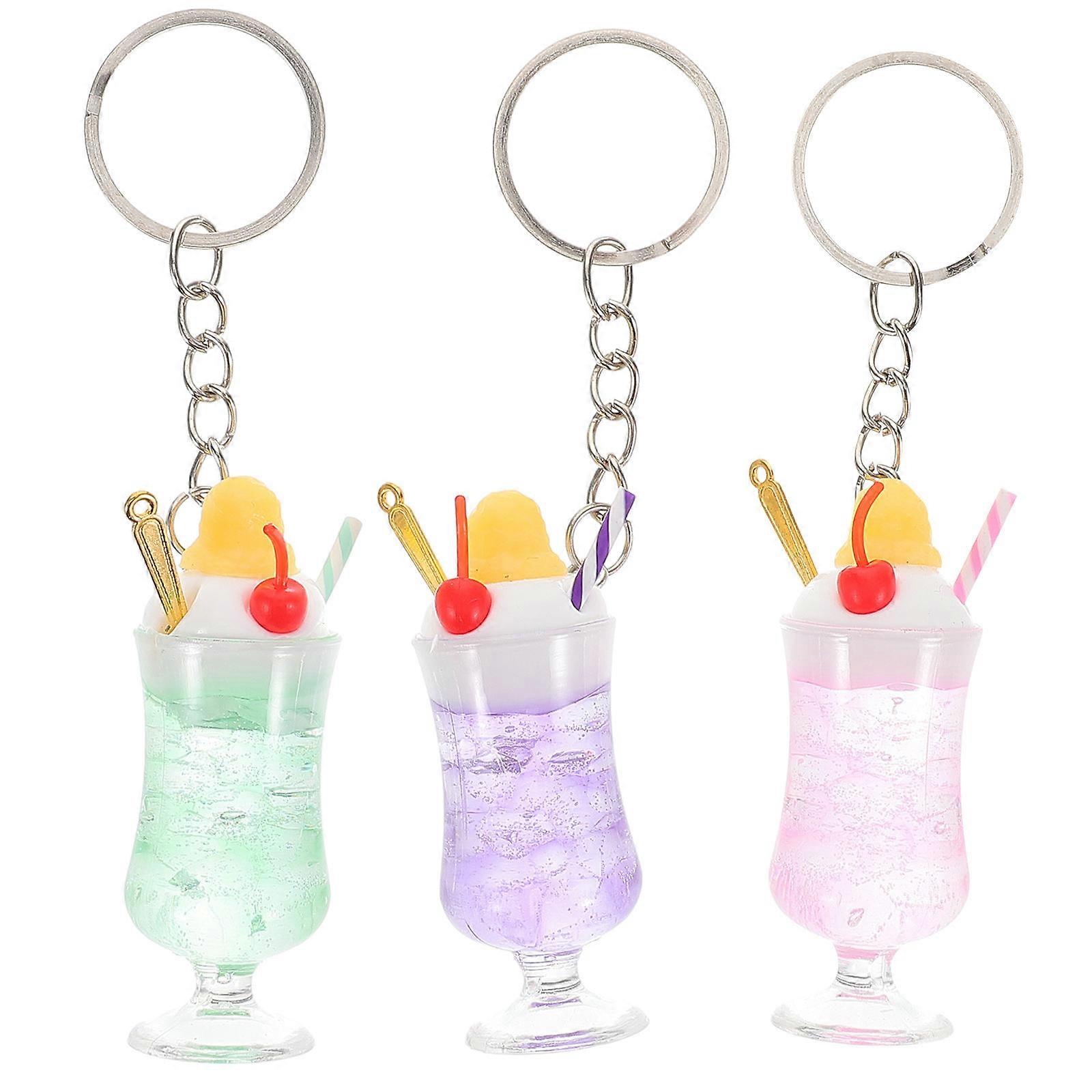 Design créatif violet glace thé verre porte-clés bracelet breloque utilisation quotidienne 3Pcs pendentif