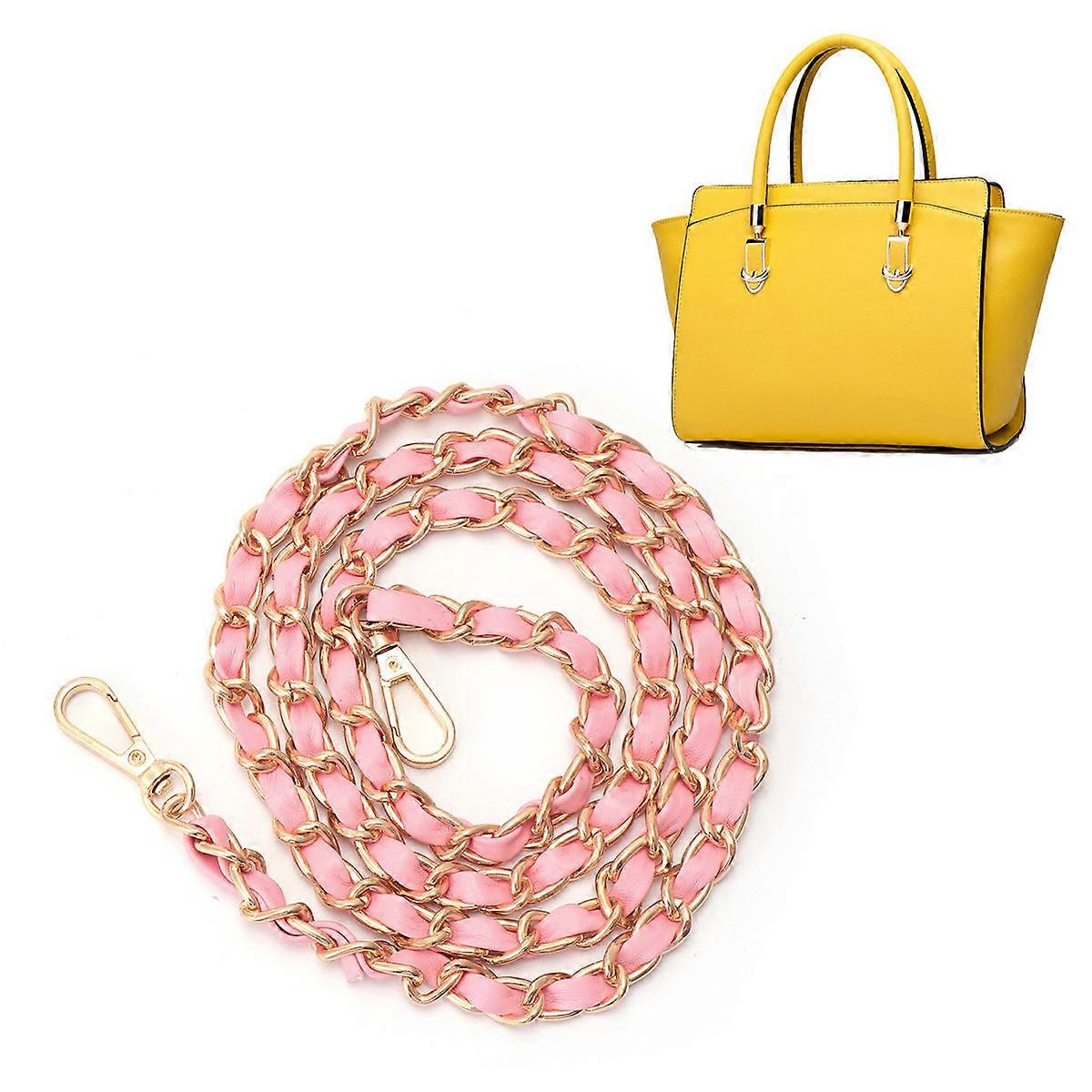 Pink Braided Chain Shoulder Strap with Metal Buckles – Retro Flat Chain Replacement for Handbags, DIY Fashion Accessories for Clutch & Crossbody Bags