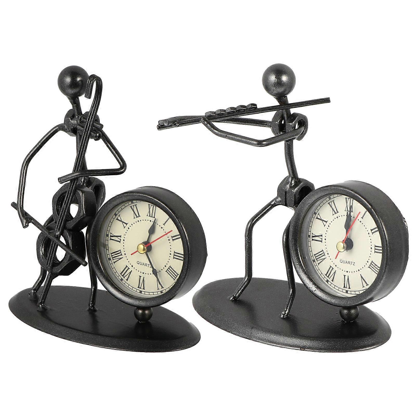 2 Pcs Iron Craft Music Band Clock Shaped Desktop Ornament Decor for Home or Office Display