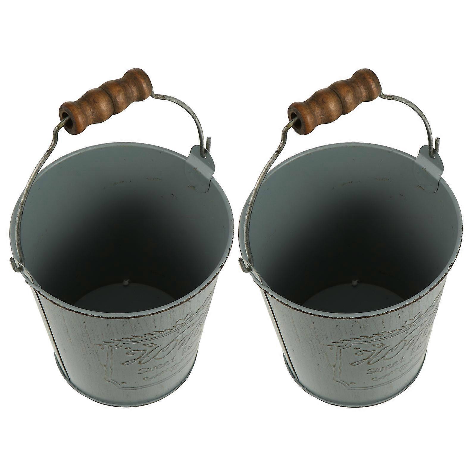 2Pcs Grey Iron Vase with Handle for Storage Use Creative Flower Container Decorative Metal