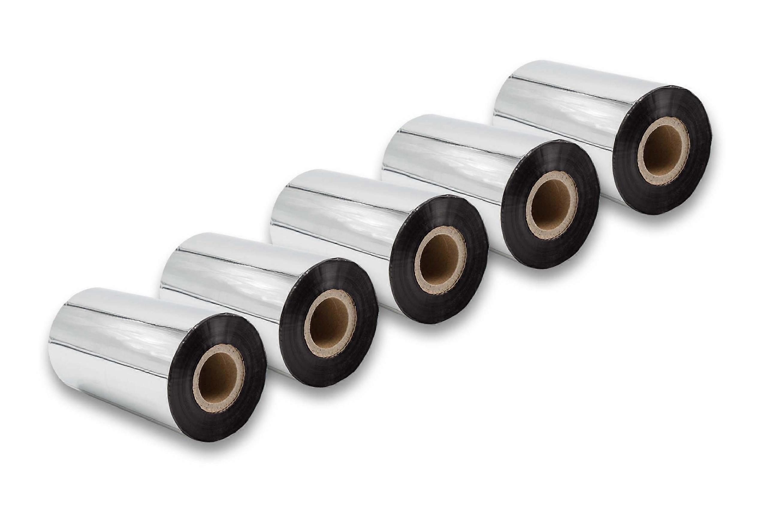 5 x Thermal Foil Thermal Transfer Tape Black 110 mm Compatible with Fax Printers Zebra Z6M, Z6M, ZM400, ZM600, ZT200 Series, ZT220, ZT230