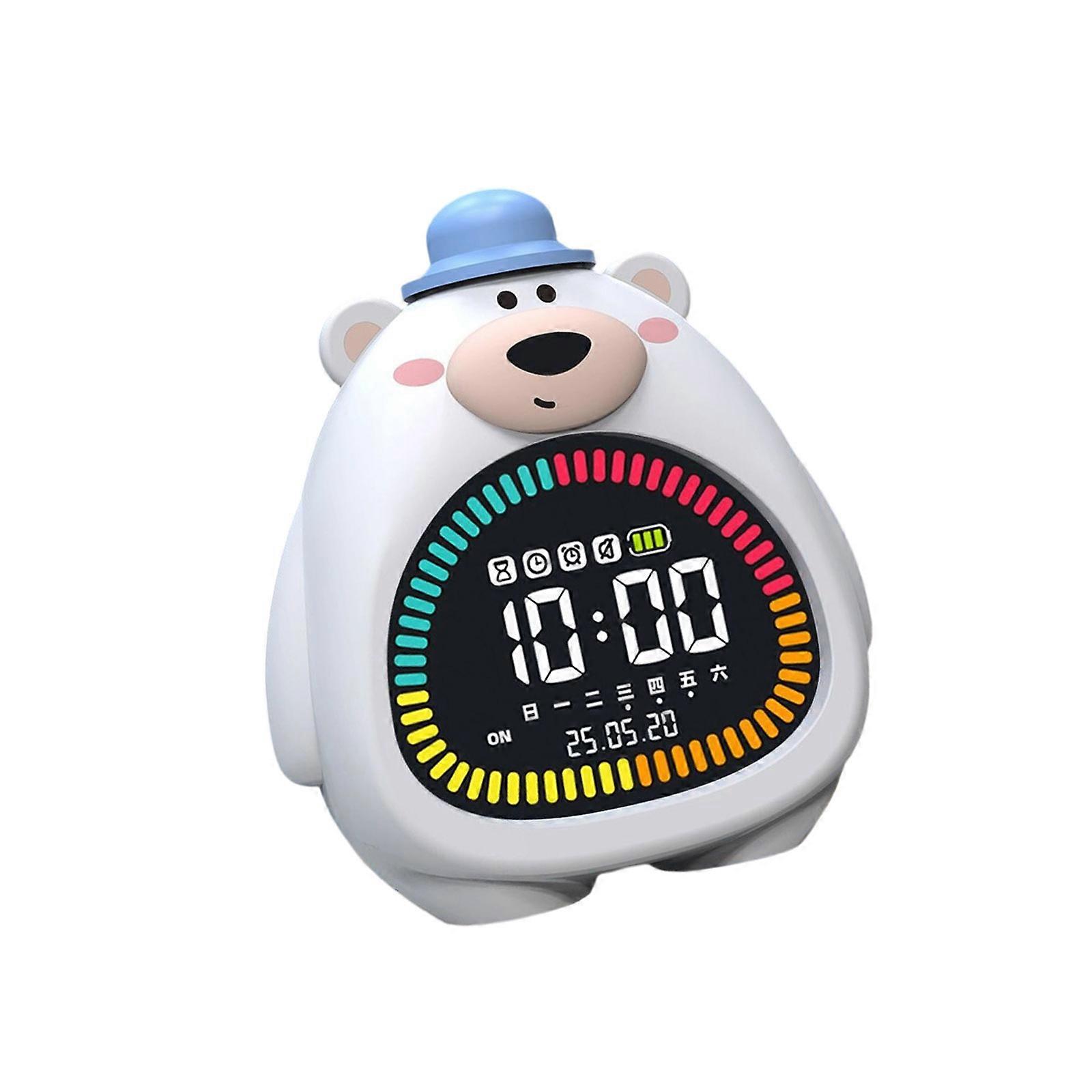 Intelligent Bear Shape Nightlight Alarm Clock With Timer Soft Glows Nursery Decors Silicones PVC Safe For Children  White
