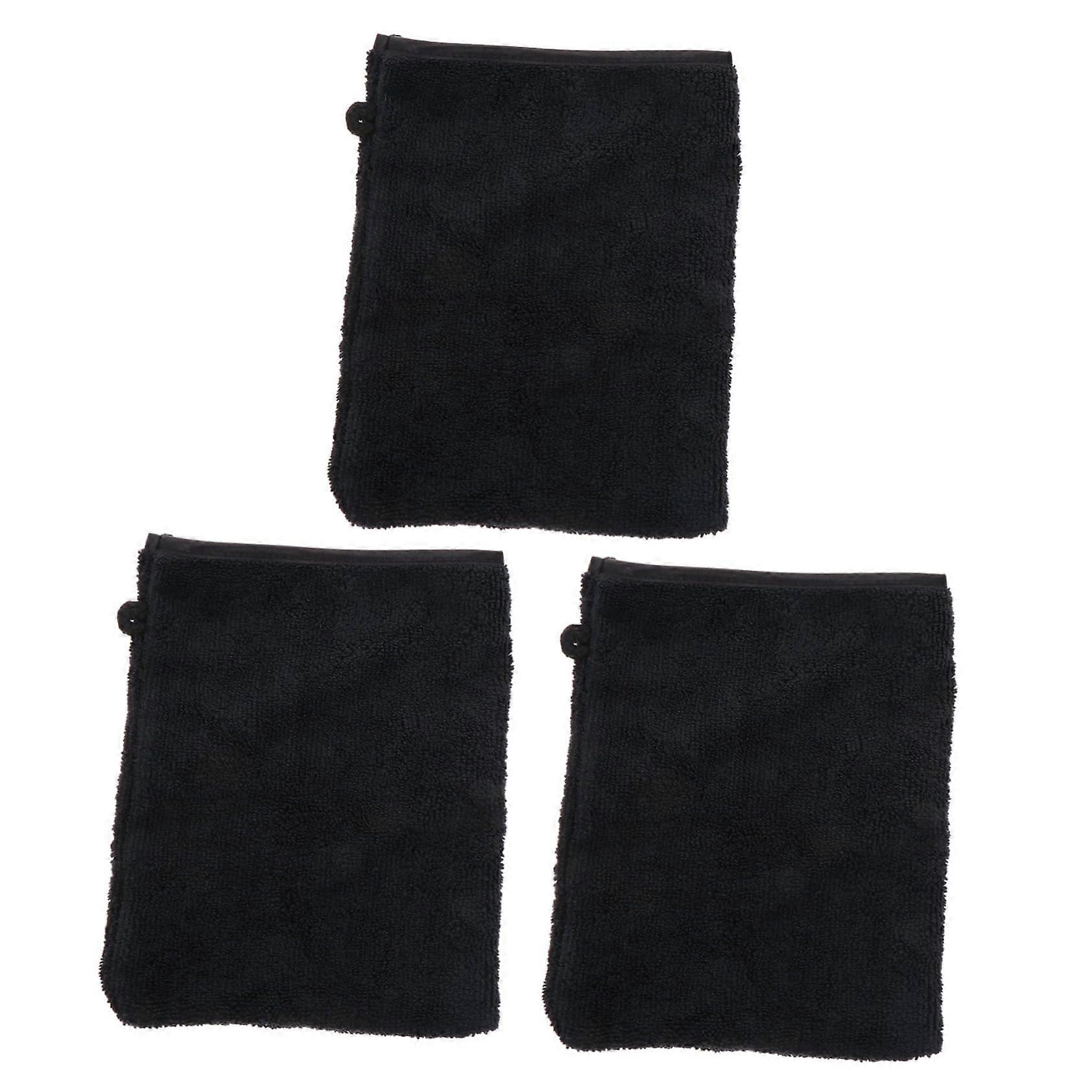 Fibre Make-Up Remover Gloves 3 Pack, Exfoliating Facial Cleansing Towels, Black Polyester Edge, Spa Quality