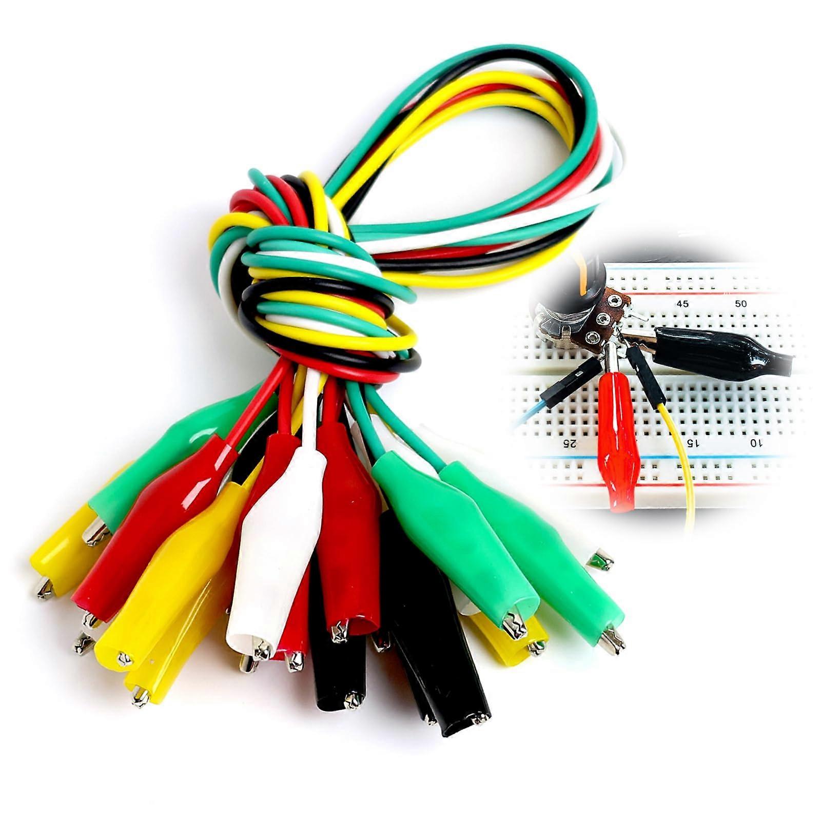 Alligator Clip Test Leads Cable Set, 10 Pieces 50 cm Insulated Wire with Double Tip Clamps and Ferrules