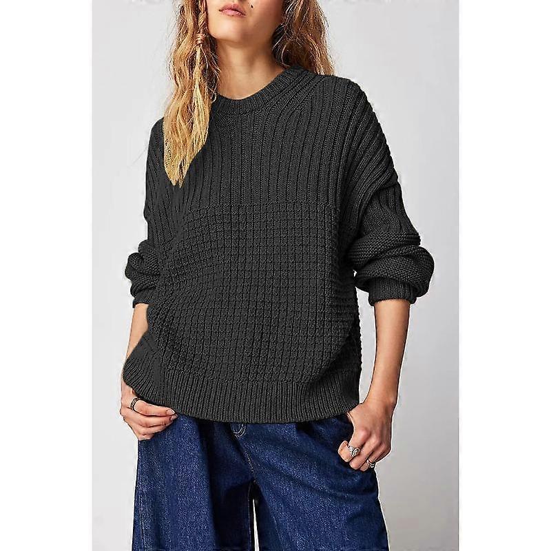 20Women's Autumn and Winter Round Neck Solid Colour Loose Pullover Jumper