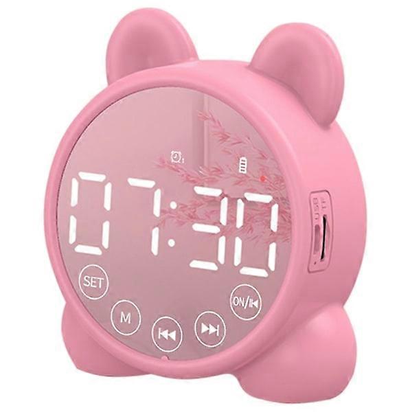 Kids Alarm Clock Bluetooth Speaker Bedside Wake Up Clock, Mirror Digital Wake Temperature Snooze Timer, Kids Sleep Trainer