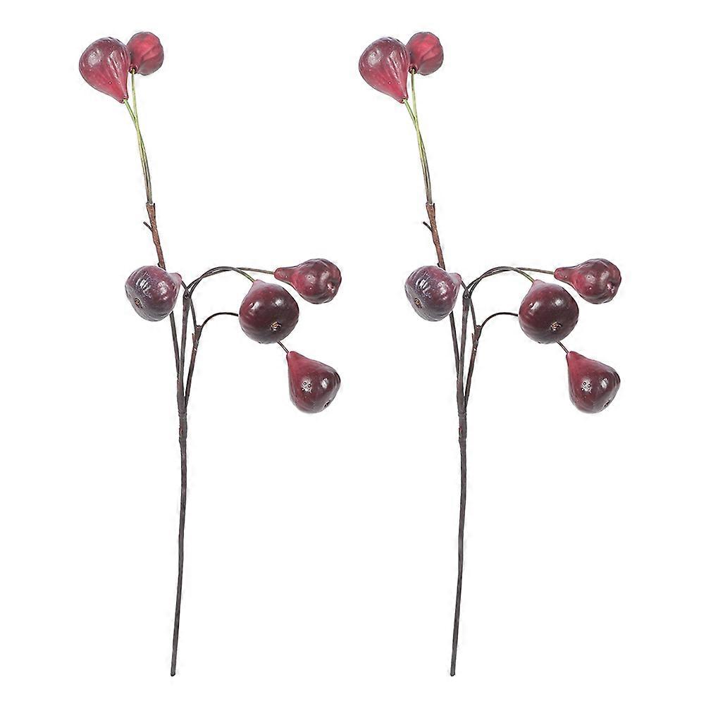 2pcs Realistic Artificial Fig Branches Red Berry Picks for Home Decor and Photography Props Simulation Fruit Props for Kitchen and Living Room