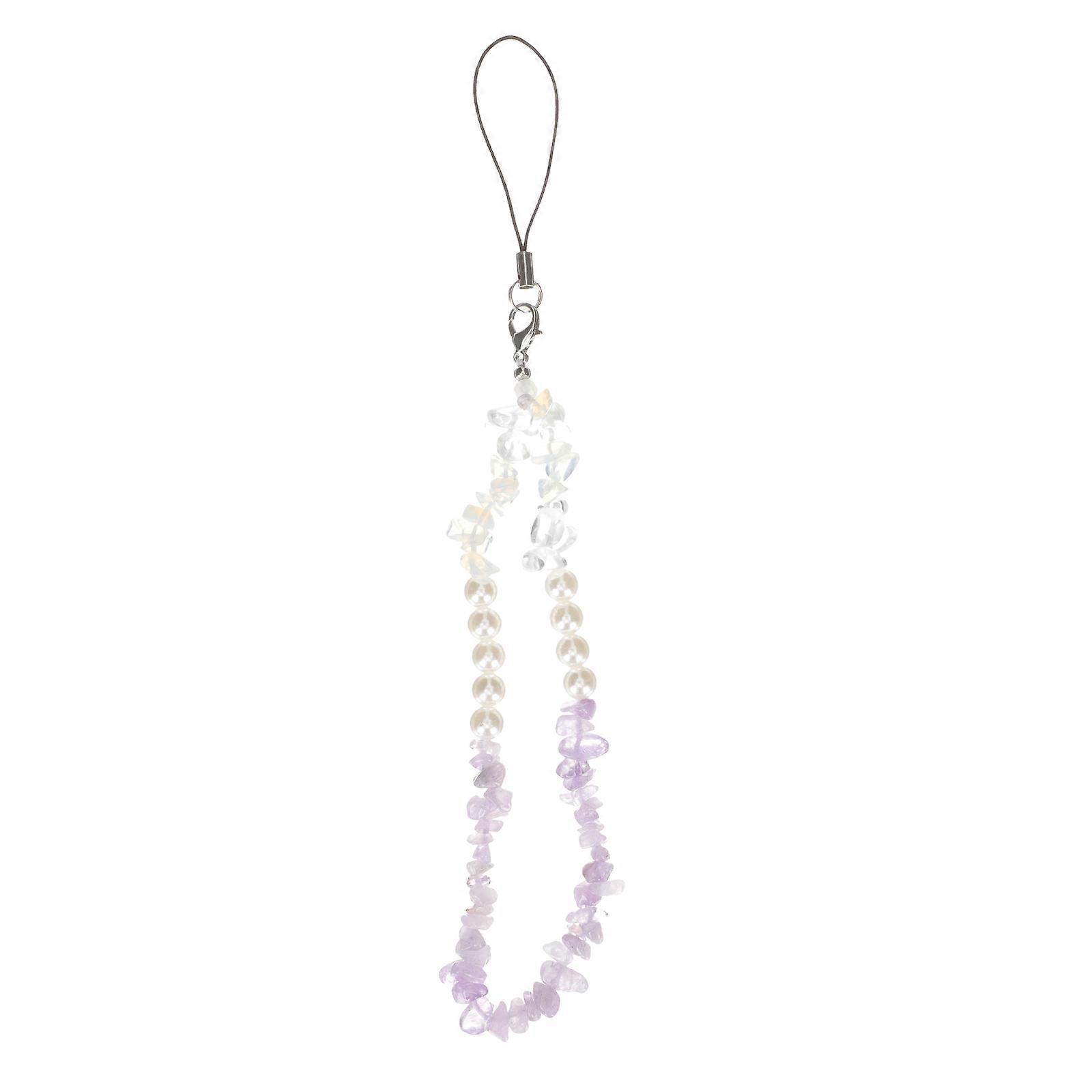 Beaded Phone Wrist Strap Anti-Lost Mobile Phone Accessory Purple 22.5x1cm Detachable 1Pack