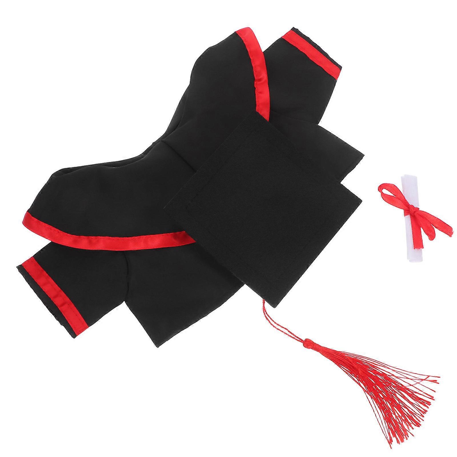 Red Graduation Plush Bear with Mini Cap and Gown Set for Party Use Soft Cloth Material