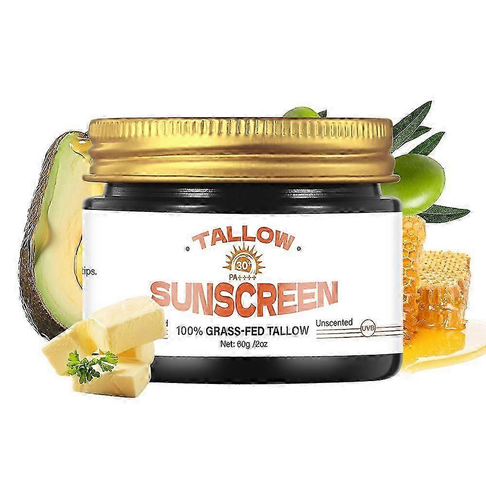 Tallow Sunscreen SPF 30, 100% Grass-Fed Tallow & Honey Extract | Non-Greasy, UVA/UVB Protection | Cl